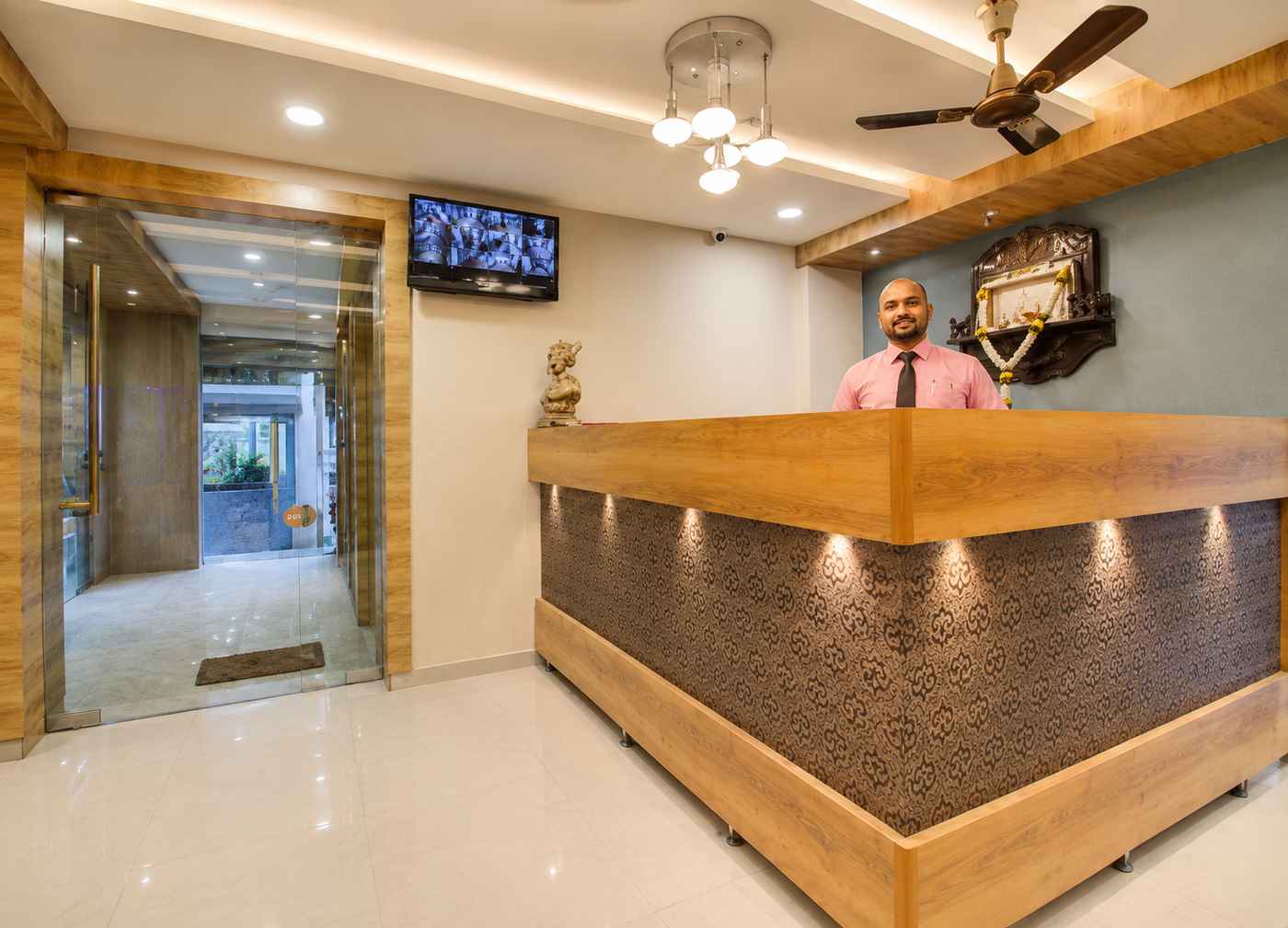 The reception area on the third floor of the hotel